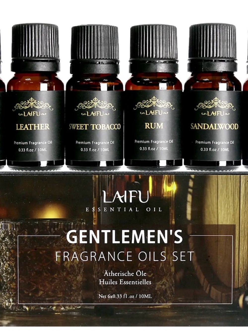 LAIFU Gentlemen's Fragrance Oils Set - Black & Amber Bottles